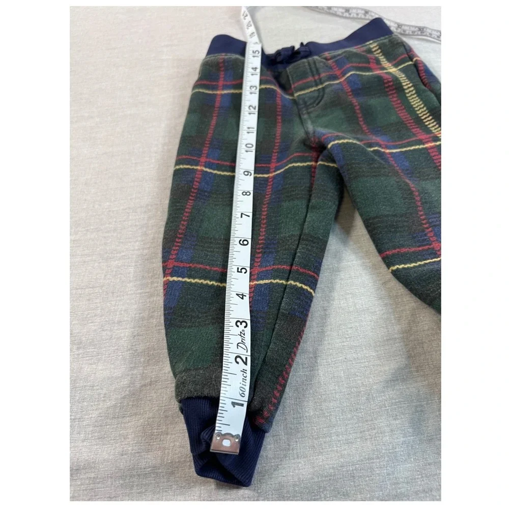 Ralph Lauren Kids 18M Green Plaid Shawl Collar Fleece Sweatshirt & Pants Set